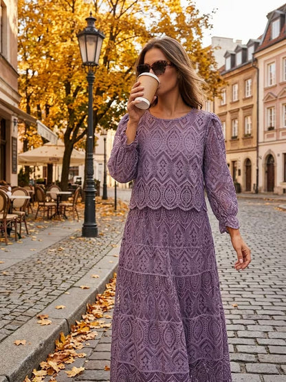 Women's Premium Semi-Sheer Sleeve Top & Midi Skirt Set