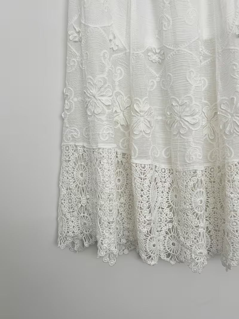 Women's Luxury French-Inspired Lace Top & Midi Skirt Set