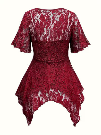 Plus Size Women's Chic Lace Patchwork Jacket & Pants Co-Ord Set