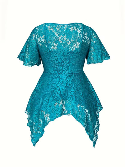 Plus Size Women's Chic Lace Patchwork Jacket & Pants Co-Ord Set