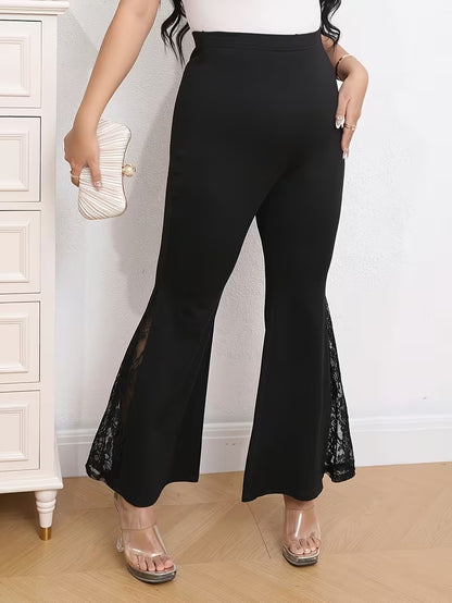 Plus Size Women's Chic Lace Patchwork Jacket & Pants Co-Ord Set