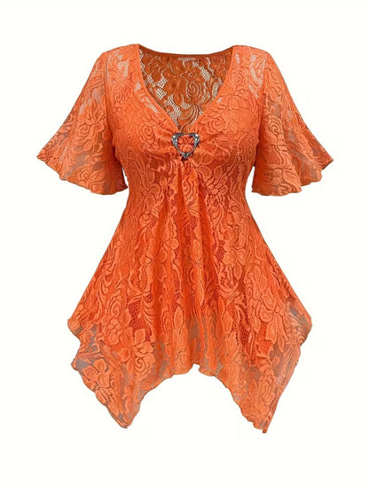 Plus Size Women's Chic Lace Patchwork Jacket & Pants Co-Ord Set
