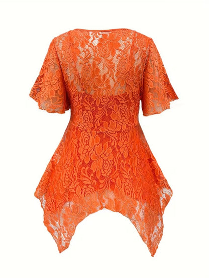 Plus Size Women's Chic Lace Patchwork Jacket & Pants Co-Ord Set