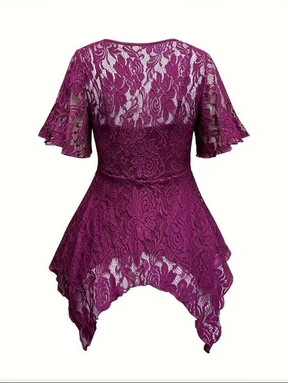 Plus Size Women's Chic Lace Patchwork Jacket & Pants Co-Ord Set