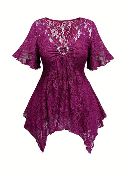 Plus Size Women's Chic Lace Patchwork Jacket & Pants Co-Ord Set