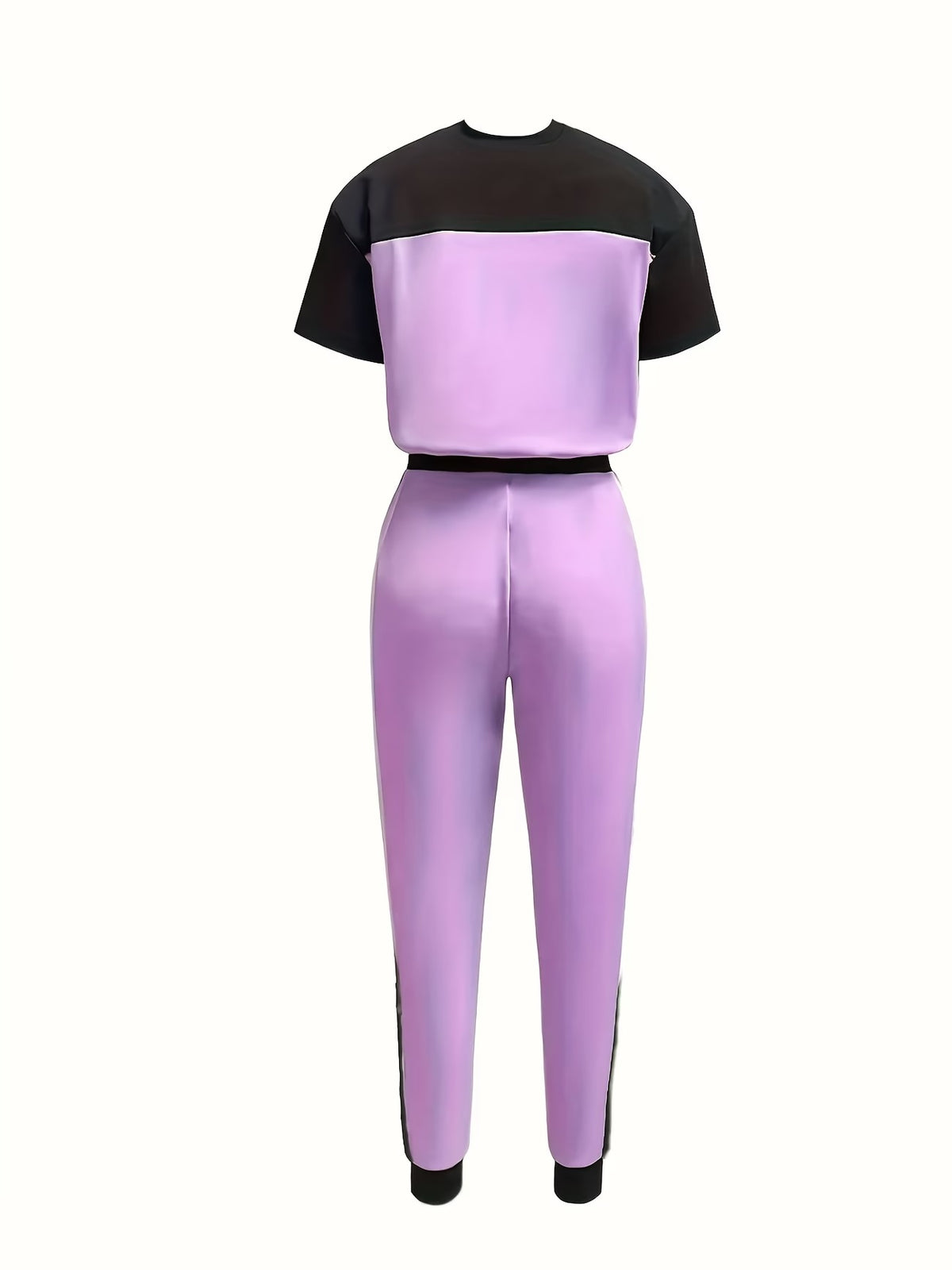 Women's Modern Color Block T-Shirt & Full-Length Pants Set