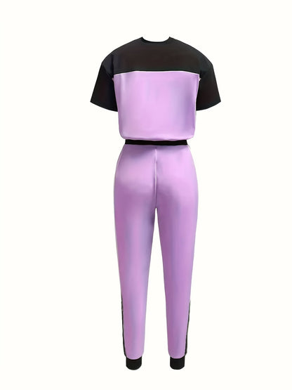 Women's Modern Color Block T-Shirt & Full-Length Pants Set