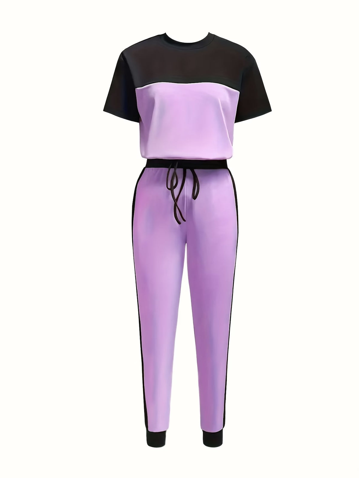 Women's Modern Color Block T-Shirt & Full-Length Pants Set
