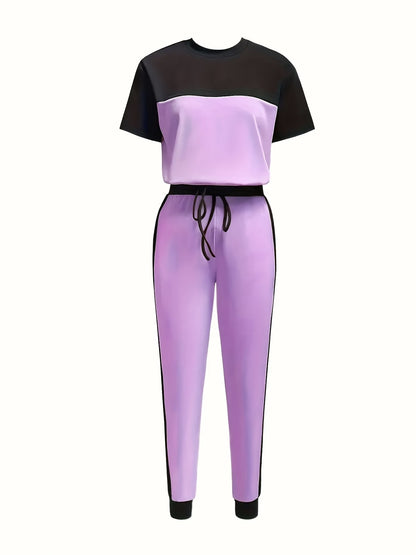 Women's Modern Color Block T-Shirt & Full-Length Pants Set