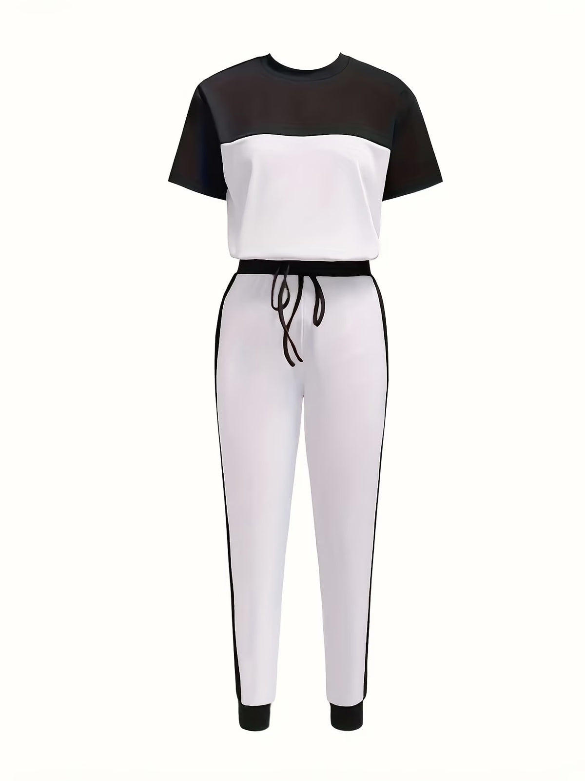 Women's Modern Color Block T-Shirt & Full-Length Pants Set