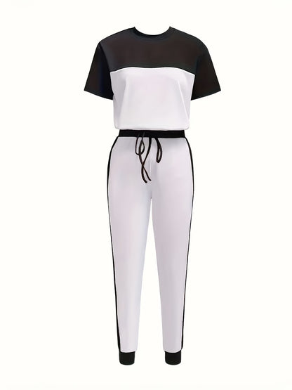 Women's Modern Color Block T-Shirt & Full-Length Pants Set