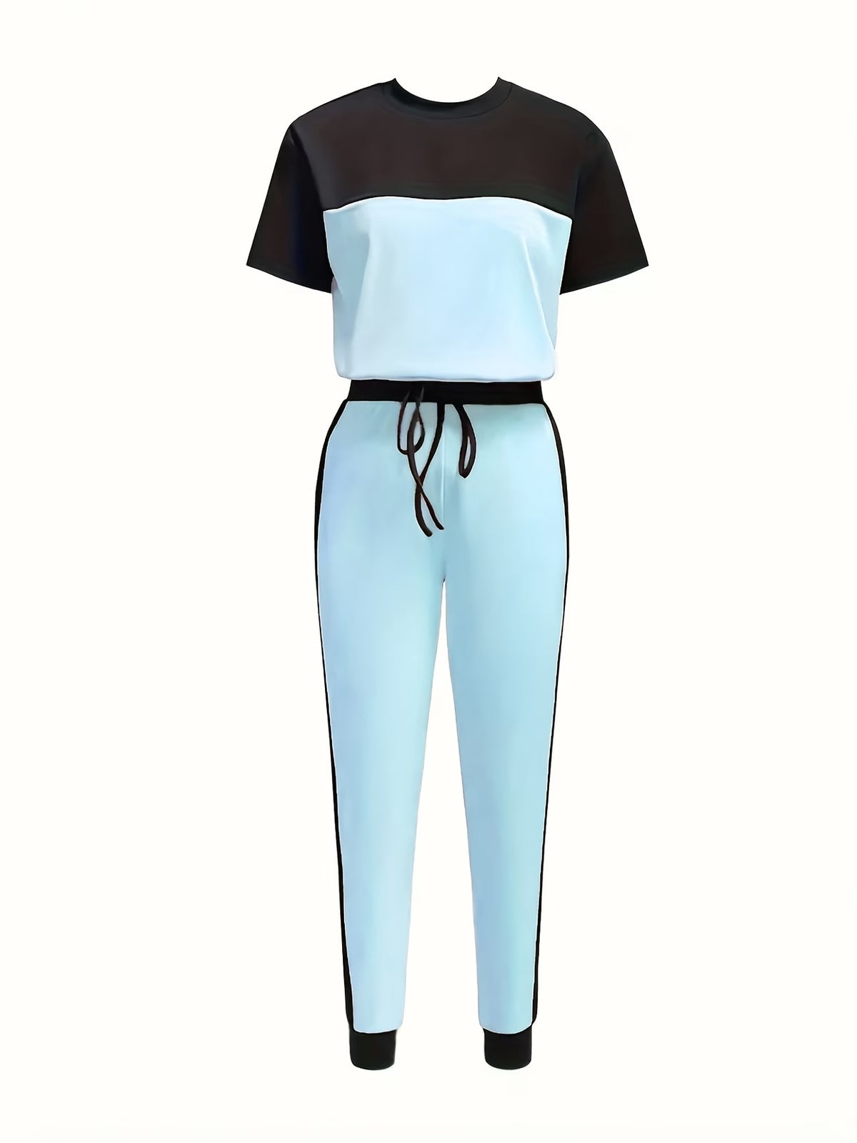 Women's Modern Color Block T-Shirt & Full-Length Pants Set