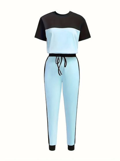 Women's Modern Color Block T-Shirt & Full-Length Pants Set