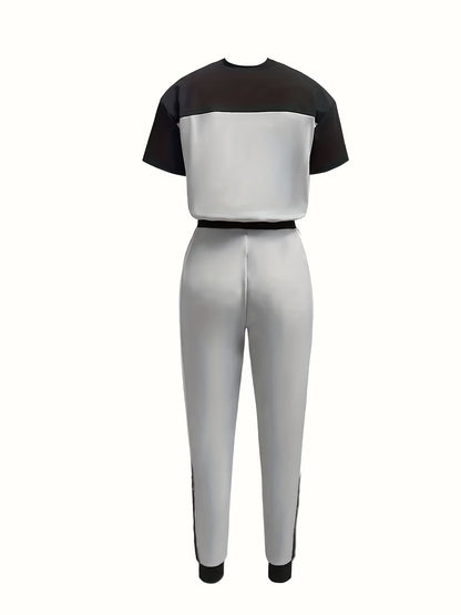 Women's Modern Color Block T-Shirt & Full-Length Pants Set
