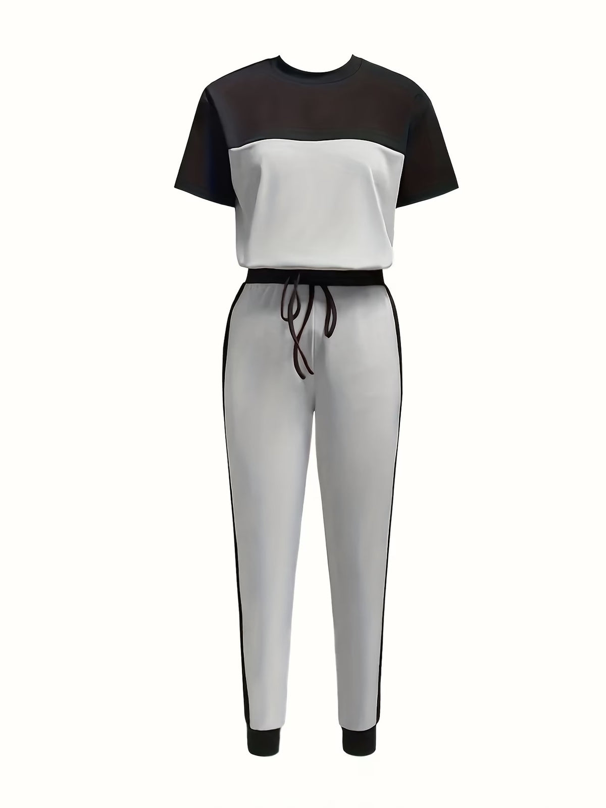 Women's Modern Color Block T-Shirt & Full-Length Pants Set