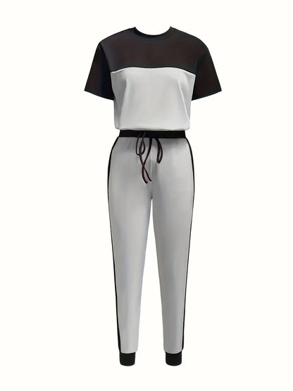 Women's Modern Color Block T-Shirt & Full-Length Pants Set
