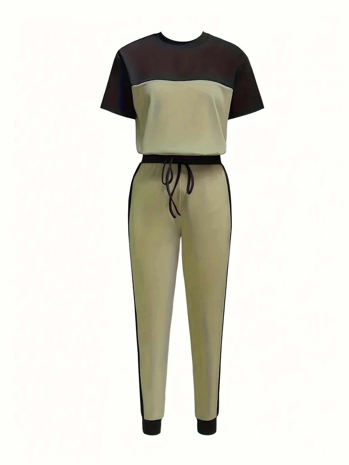 Women's Modern Color Block T-Shirt & Full-Length Pants Set