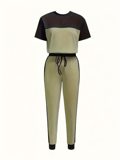 Women's Modern Color Block T-Shirt & Full-Length Pants Set