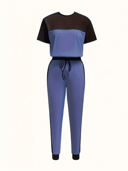 Women's Modern Color Block T-Shirt & Full-Length Pants Set