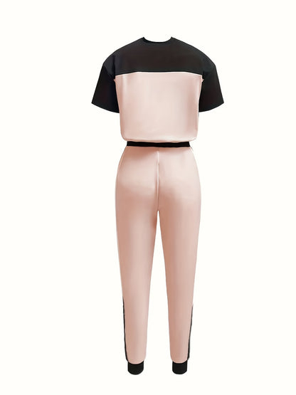 Women's Modern Color Block T-Shirt & Full-Length Pants Set