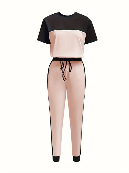 Women's Modern Color Block T-Shirt & Full-Length Pants Set