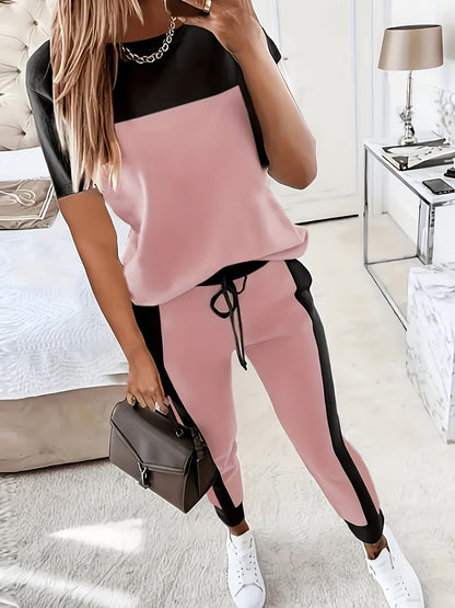 Women's Modern Color Block T-Shirt & Full-Length Pants Set