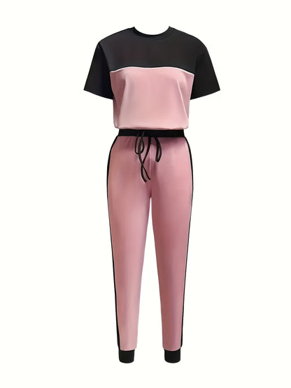 Women's Modern Color Block T-Shirt & Full-Length Pants Set