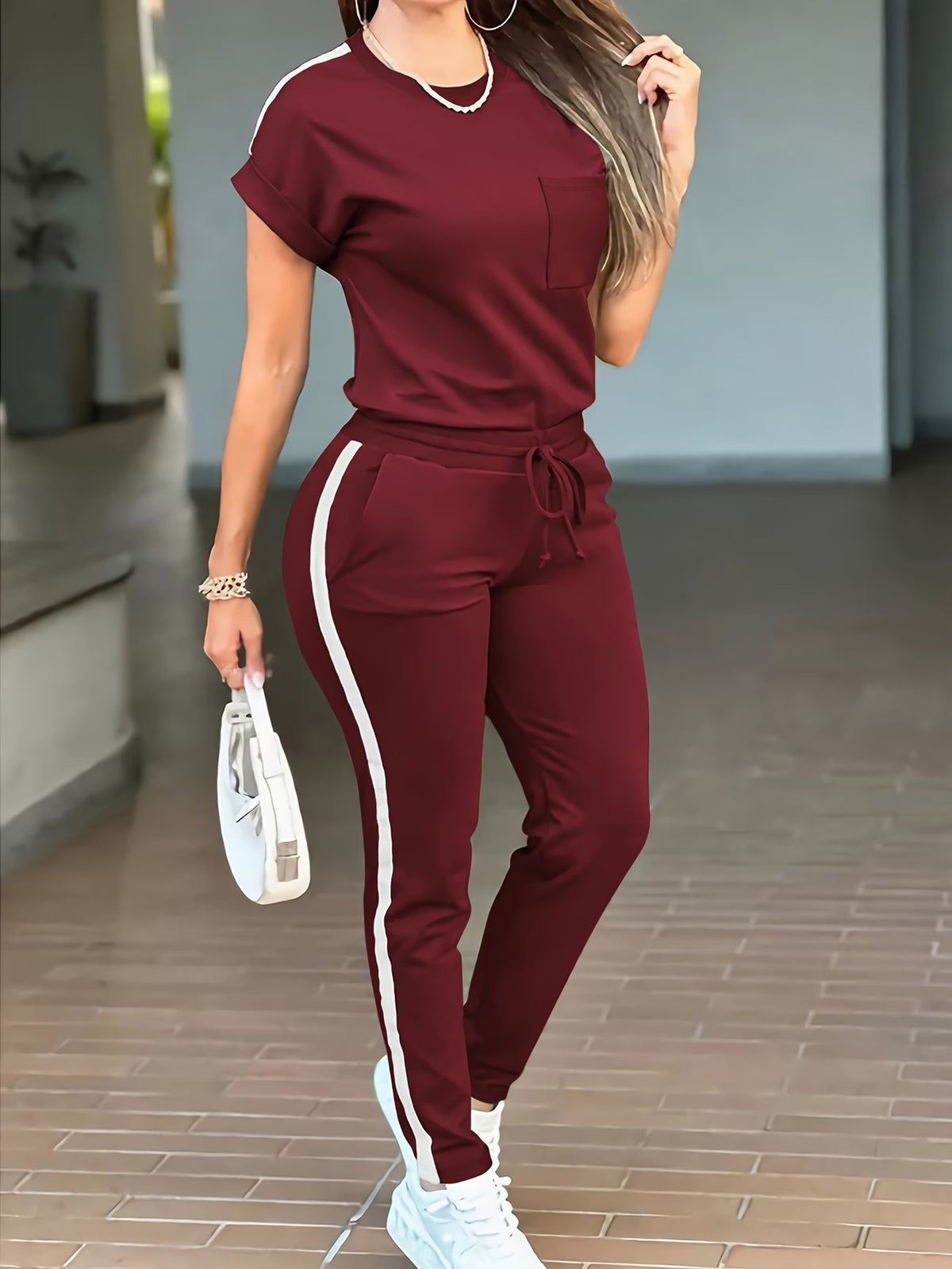 Women’s Fashion Commuter Short-Sleeve Top & Trousers Set