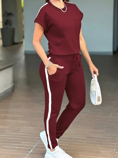 Women’s Fashion Commuter Short-Sleeve Top & Trousers Set