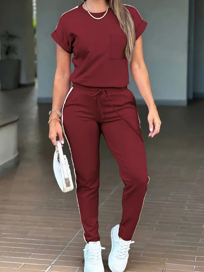 Women’s Fashion Commuter Short-Sleeve Top & Trousers Set