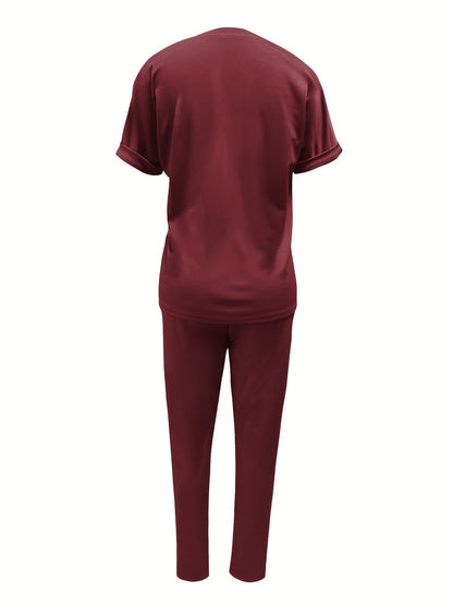 Women’s Fashion Commuter Short-Sleeve Top & Trousers Set