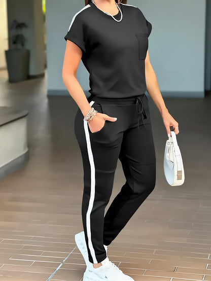 Women’s Fashion Commuter Short-Sleeve Top & Trousers Set