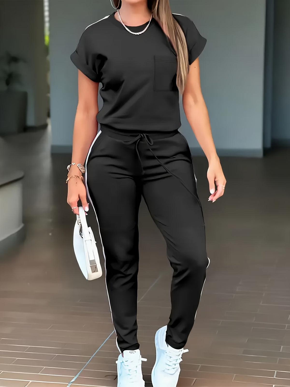 Women’s Fashion Commuter Short-Sleeve Top & Trousers Set