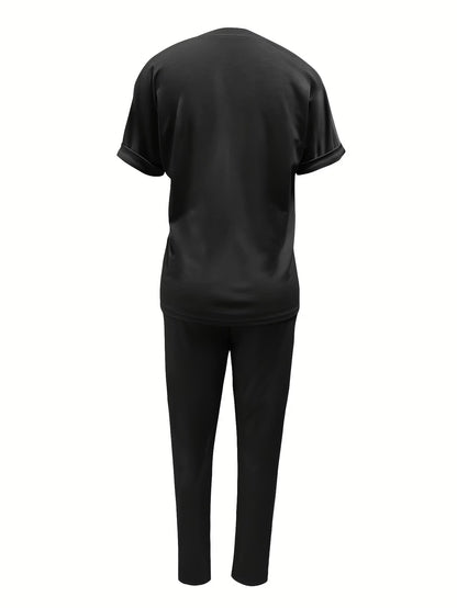 Women’s Fashion Commuter Short-Sleeve Top & Trousers Set