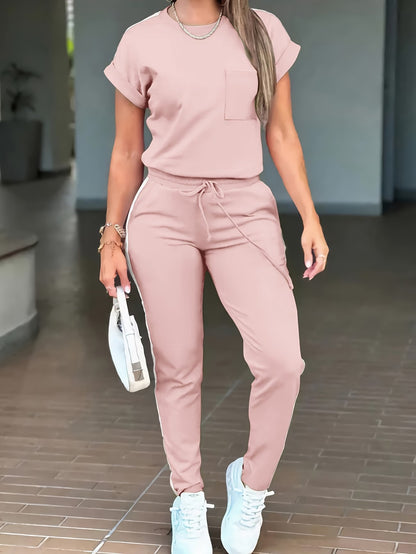 Women’s Fashion Commuter Short-Sleeve Top & Trousers Set