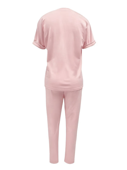 Women’s Fashion Commuter Short-Sleeve Top & Trousers Set