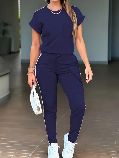 Women’s Fashion Commuter Short-Sleeve Top & Trousers Set