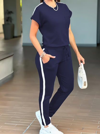 Women’s Fashion Commuter Short-Sleeve Top & Trousers Set