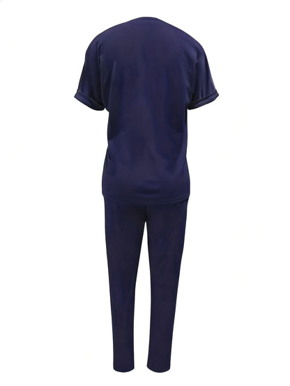 Women’s Fashion Commuter Short-Sleeve Top & Trousers Set