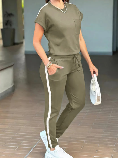 Women’s Fashion Commuter Short-Sleeve Top & Trousers Set