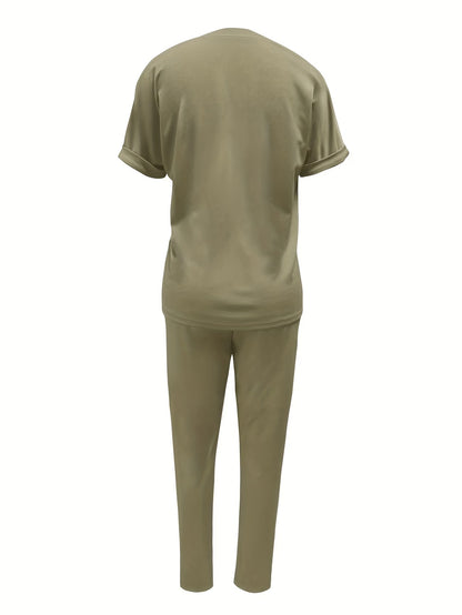 Women’s Fashion Commuter Short-Sleeve Top & Trousers Set