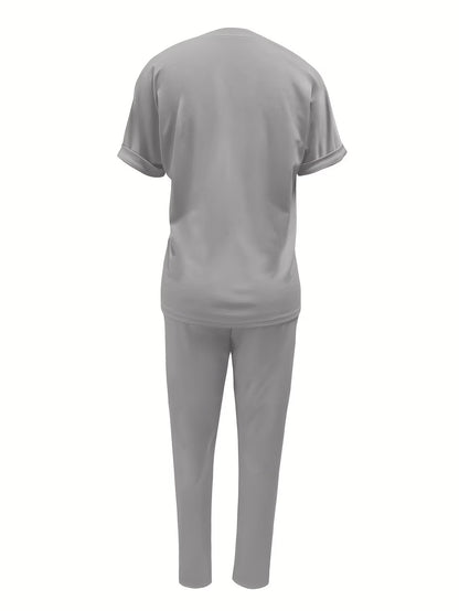 Women’s Fashion Commuter Short-Sleeve Top & Trousers Set