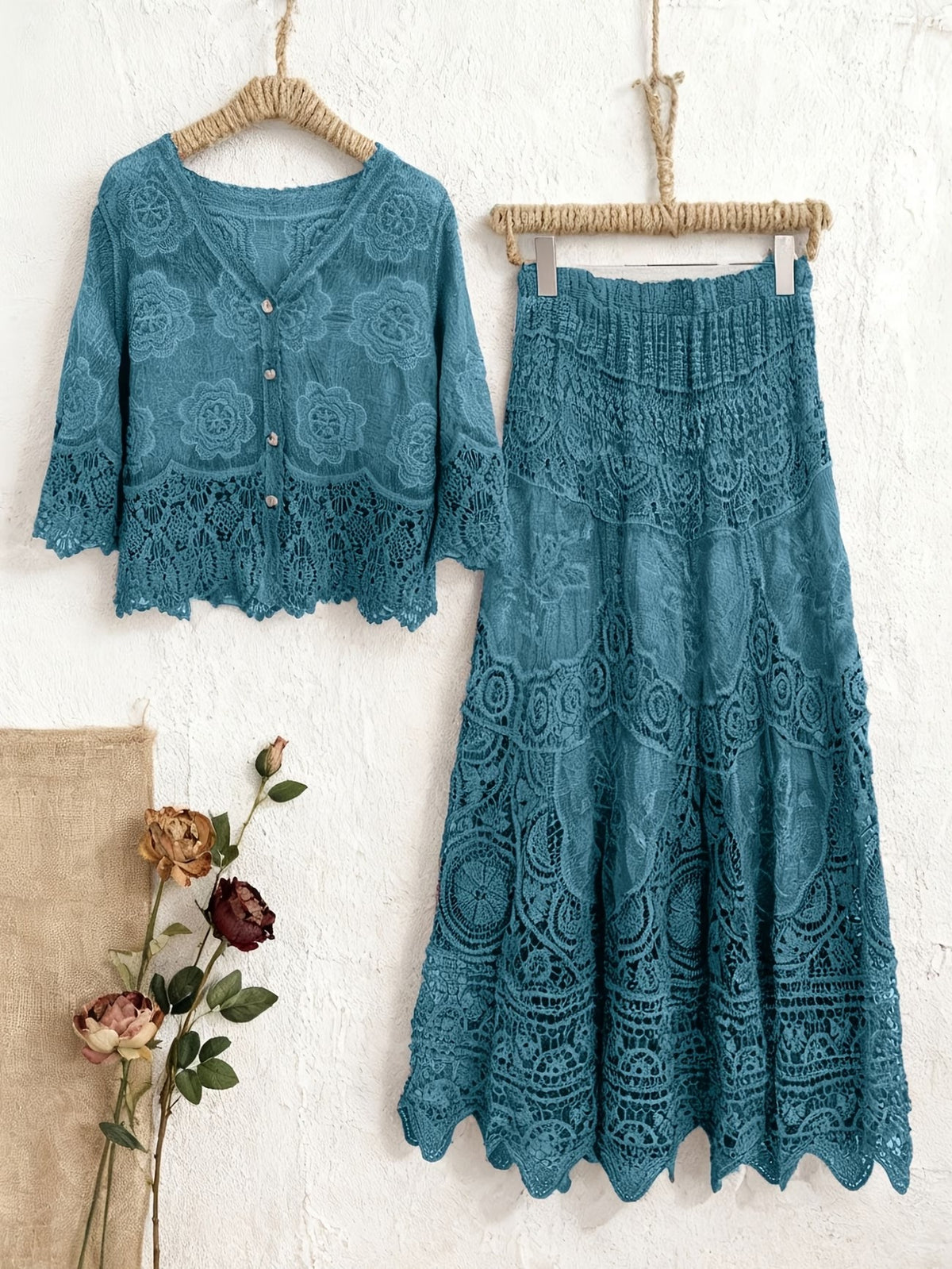Women’s Elegant Button-Front Shirt & Flowing Long Skirt Outfit