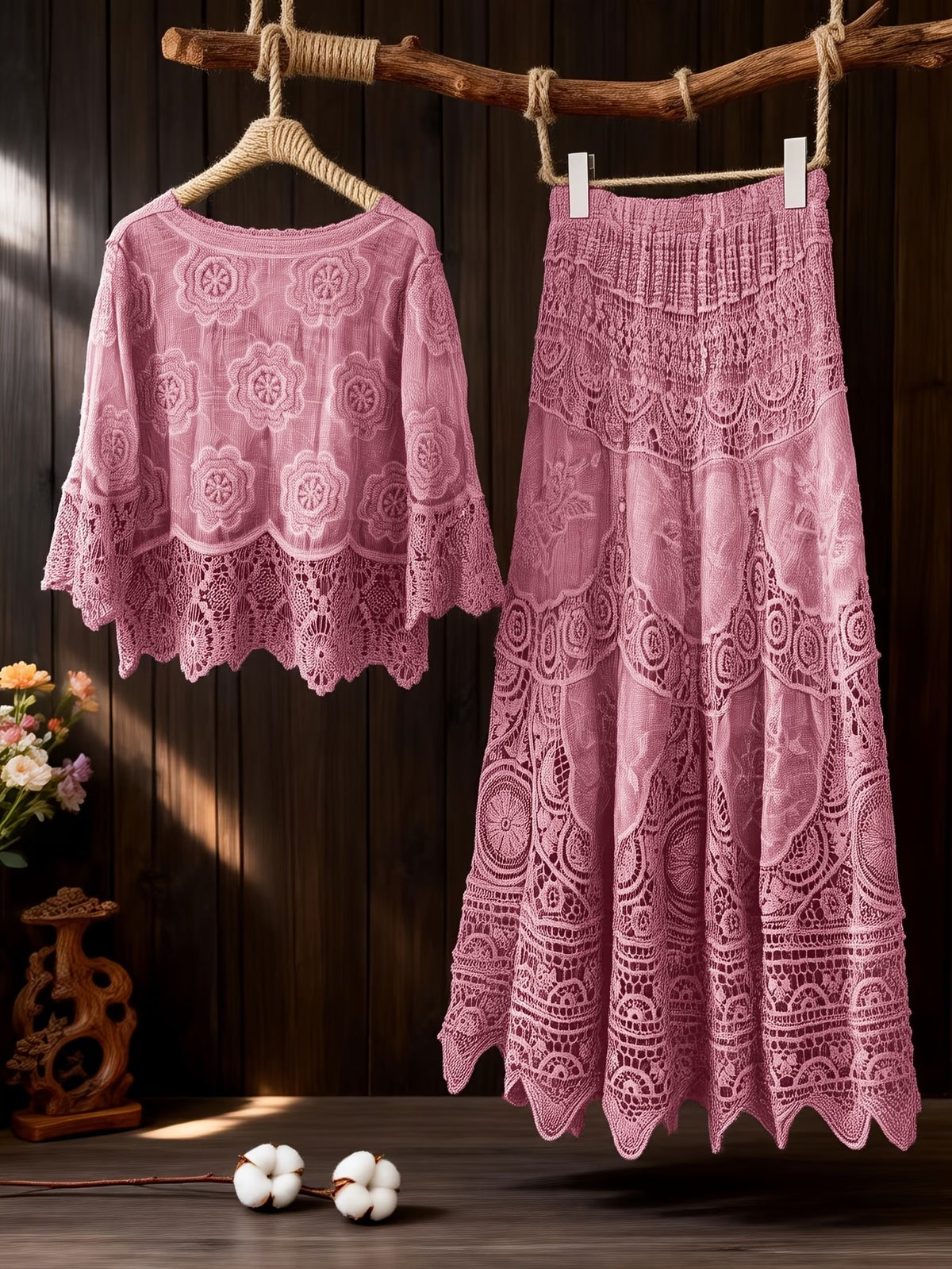 Women’s Elegant Button-Front Shirt & Flowing Long Skirt Outfit