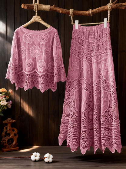 Women’s Elegant Button-Front Shirt & Flowing Long Skirt Outfit