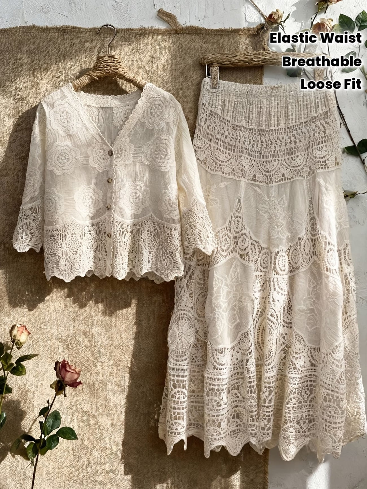 Women’s Elegant Button-Front Shirt & Flowing Long Skirt Outfit