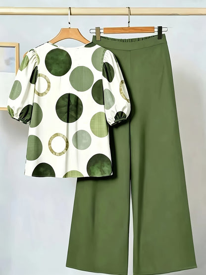 Women’s Comfortable Casual Pullover Top & Wide-Leg Pants 2-Piece Outfit