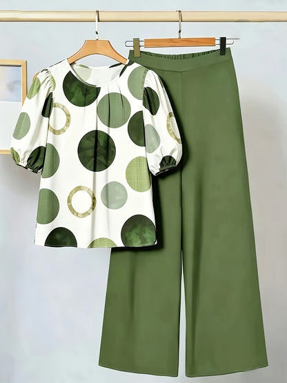Women’s Comfortable Casual Pullover Top & Wide-Leg Pants 2-Piece Outfit