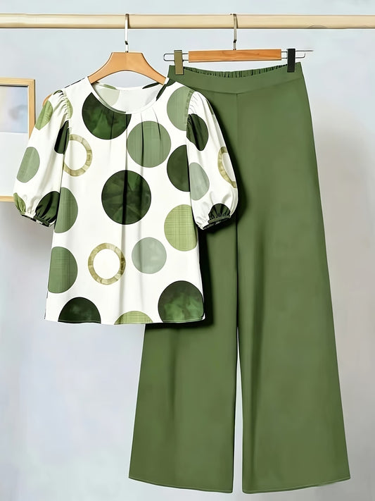 Women’s Comfortable Casual Pullover Top & Wide-Leg Pants 2-Piece Outfit