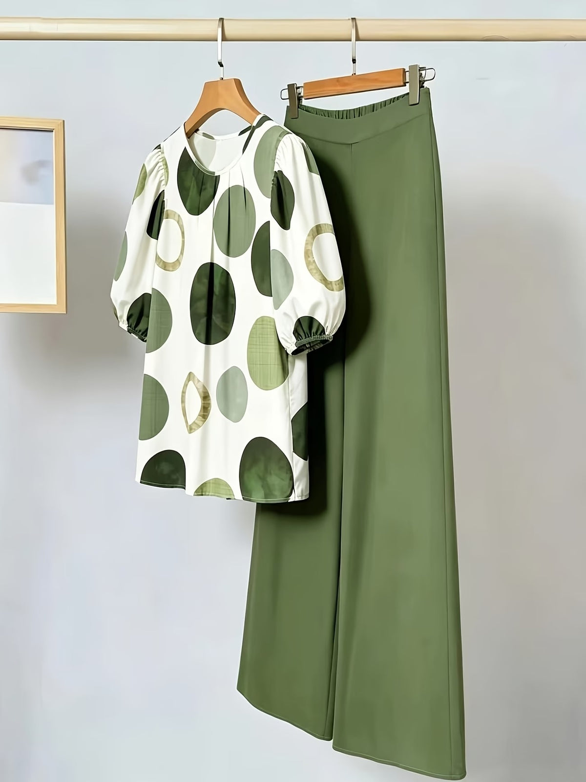 Women’s Comfortable Casual Pullover Top & Wide-Leg Pants 2-Piece Outfit